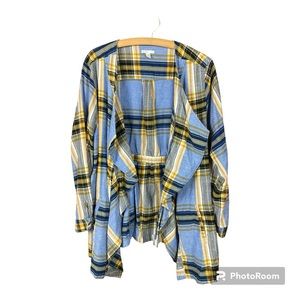 EST 1946 Womans Long Sleeve Plaid Cardigan Plus Size 22/24 Flowy Ruffle Office